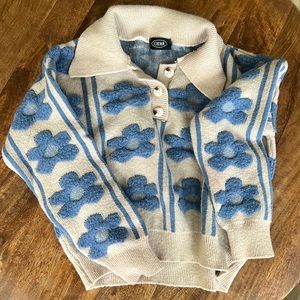 Floral Knit Chunky Collared Sweater